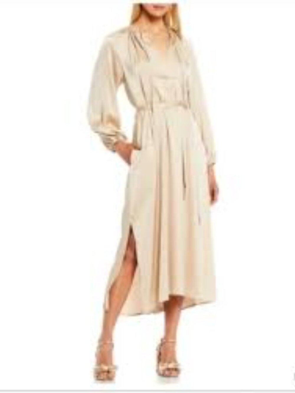 NWT Antonio Melanie's slit dress Yvonne gold maxi dress small ties belt yellow